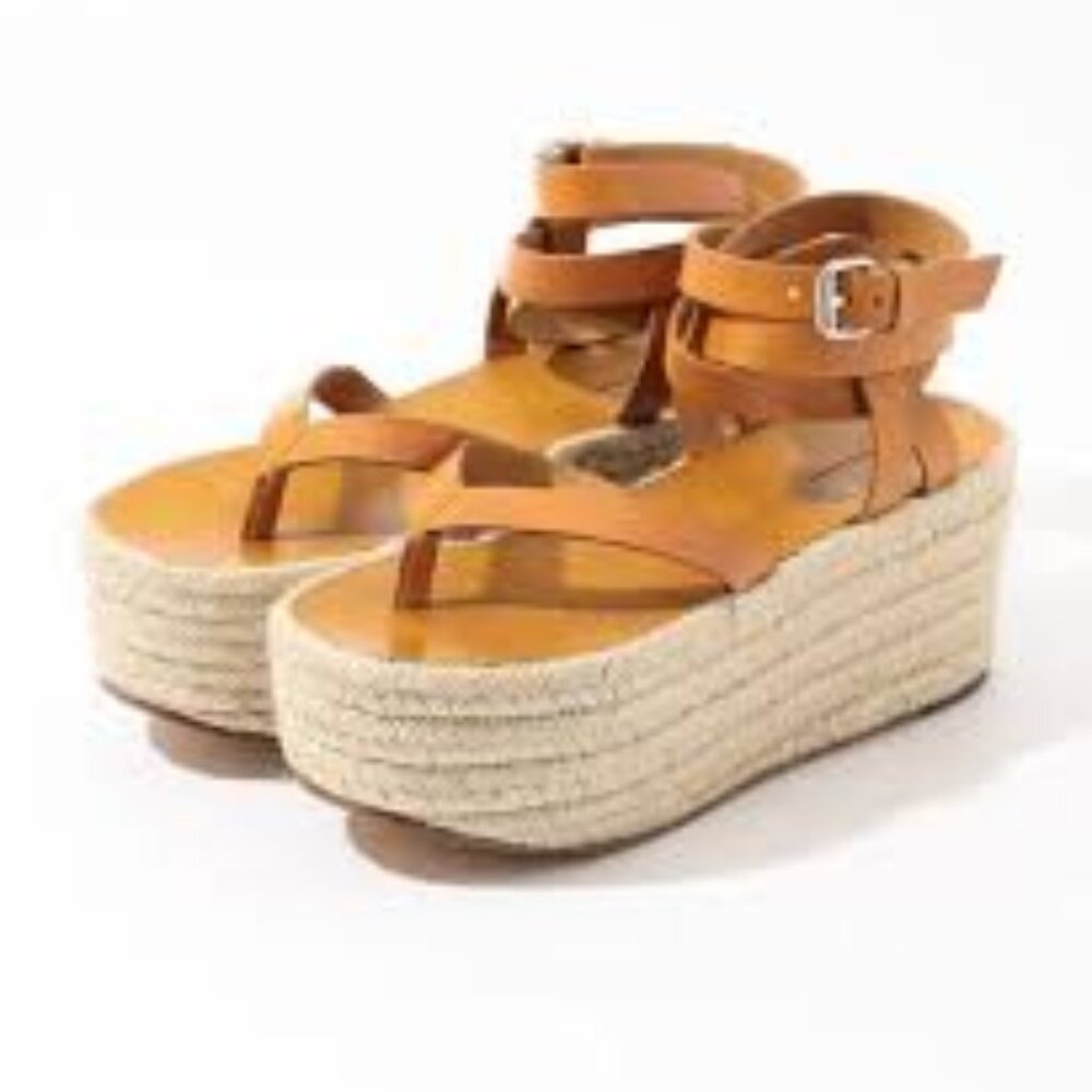 Isabel Marant Brown Leather Platform Espadrille Sandals